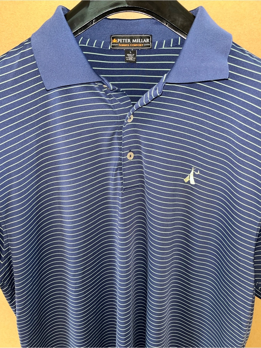 Peter Millar Osprey Point Kiawah Summer Comfort Polo Shirt Sz L Blue Striped